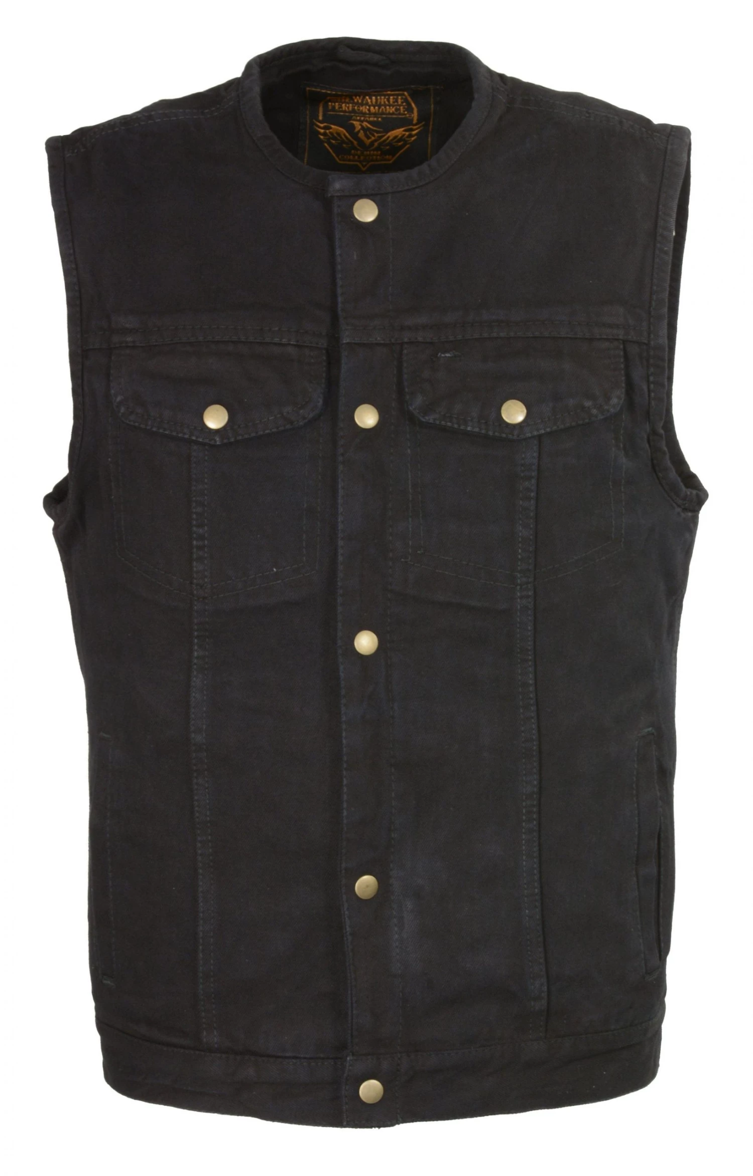 Biker's Edge DM1937 Men's Black Snap Front Denim Club Vest
