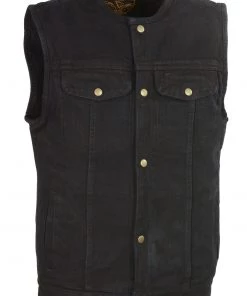 Biker's Edge DM1937 Men's Black Snap Front Denim Club Vest