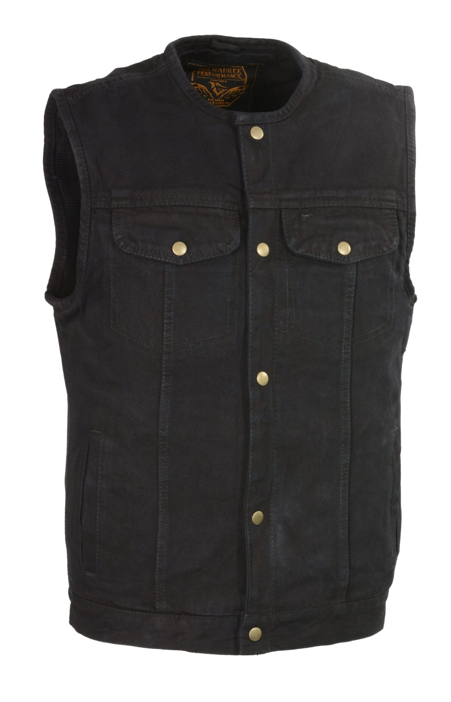 Biker's Edge DM1937 Men's Black Snap Front Denim Club Vest