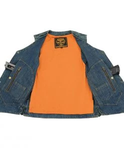 Motorcycle Vests Milwaukee Leather DM1989 Men's Blue Denim 10 Pocket Side Lace Vest
