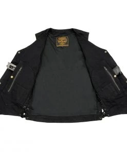 Milwaukee Leather DM1990 Men's Black 10 Pocket Side Lace Denim Vest