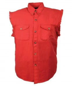 Milwaukee Leather DM4007 Men's Red Lightweight Sleeveless Denim Shirt Sleveless Denim Shirts