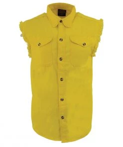 Sleveless Denim Shirts Milwaukee Leather DM4008 Men's Yellow Lightweight Sleeveless Denim Shirt