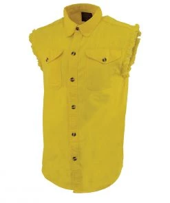 Sleveless Denim Shirts Milwaukee Leather DM4008 Men's Yellow Lightweight Sleeveless Denim Shirt