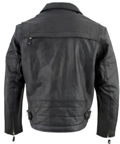 Genuine Leather EL1055 Men's Black Classic Vented ‘Braided’ Moto Jacket With Utility Pocket Leather Motorcycle Jackets