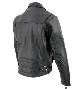 Genuine Leather EL1055 Men's Black Classic Vented ‘Braided’ Moto Jacket With Utility Pocket Leather Motorcycle Jackets