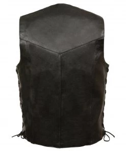 Event Leather EL1315GO Men's Black Leather Classic Side Lace Biker Vest