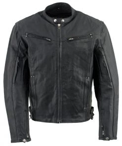 Genuine Leather EL2001 Men's Black ‘Vented Scooter’ Leather Jacket Leather Motorcycle Jackets