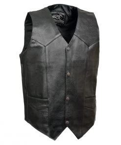 Motorcycle Vests Event Leather EL5310 Men's Classic Black Leather Vest With Snap Button Closure