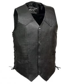 Motorcycle Vests Event Leather EL5315 Men's Black Classic Side Lace Leather Vest