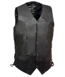 Event Leather EL5315T Men's Black Classic Side Lace Biker Vest In Big And Tall Sizes