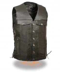 Motorcycle Vests Event Leather EL5360TALL Men's Side Lace Vest With Denim Style Pockets Tall Sizes