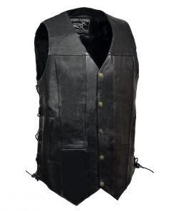 Event Leather EL5391 Men's Tall Sizes Black Leather 10 Pocket Side Lace Vest