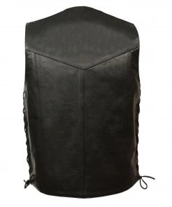 Event Leather EL5397 Men's Black Leather Vest With Gun Pocket And Side Laces Motorcycle Vests