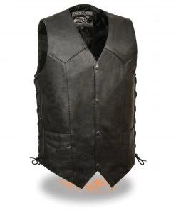 Event Leather EL5397 Men's Black Leather Vest With Gun Pocket And Side Laces Motorcycle Vests