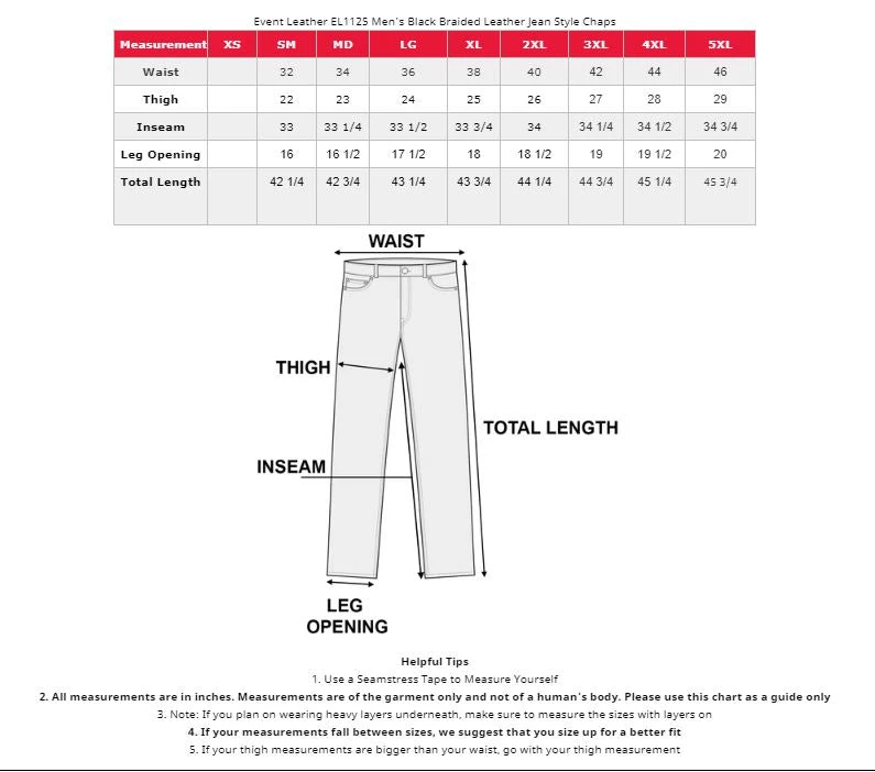 Motorcycle Pants & Chaps Milwaukee Leather ML1125 Men's Classic Black Braided Jean Style Leather Chaps