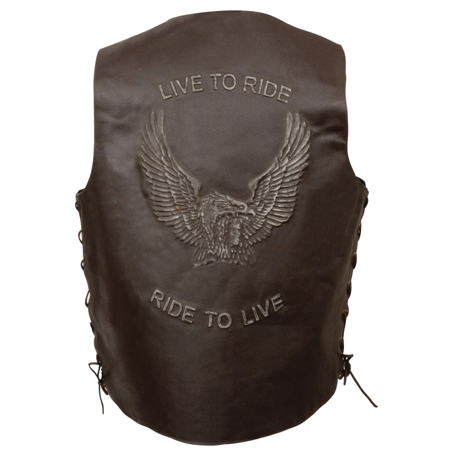 Event Leather ELM3900 'Live To Ride' Men's Brown Leather Vest With Side Lace And Flying Eagle Emboss Motorcycle Vests