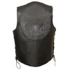 Event Leather ELM3905 'Mayhem' Men's Black Leather Side Lace Vest With Winged Skull Emboss