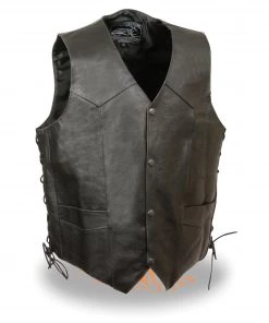 Event Leather ELM3905'Mayhem' Men's Black Leather Side Lace Vest With Winged Skull Emboss