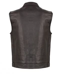 Event Leather ELM3910 Men's Black Leather Open Neck Snap And Zip Front Club Style Vest Motorcycle Vests