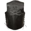 Event Leather ELM3915 'Skull And Cross Bones' Men's Black Side Lace Leather Emboss Vest