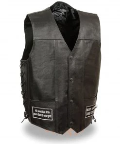 Event Leather ELM3925 Men's 'Eagle And Flag Pre-Patched' Black Leather Side Lace Vest Motorcycle Vests