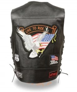 Event Leather ELM3930 Men's Black Leather Side Lace Live To Ride Pre-Patched Vest