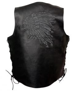 Event Leather ELM3935 Men's 'Indian Head' Embossed Black Leather Vest With Side Laces