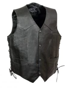 Event Leather ELM3935 Men's 'Indian Head' Embossed Black Leather Vest With Side Laces