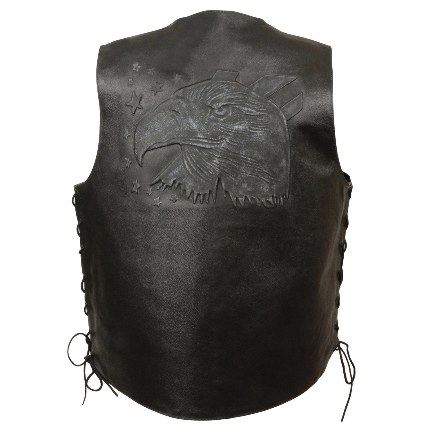 Event Leather ELM3940 Men's 'Eagle Head And Stars' Black Leather Vest With Side Laces