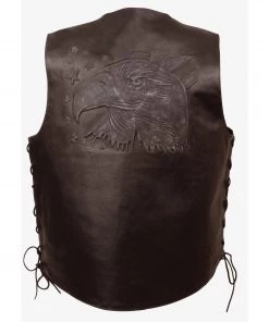 Event Leather ELM3940 Men's'Eagle Head And Stars' Brown Leather Vest With Side Laces Motorcycle Vests