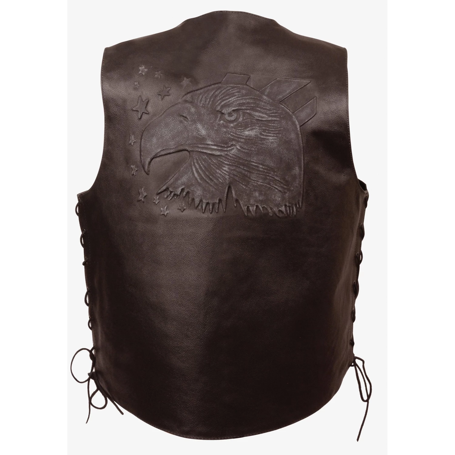 Event Leather ELM3940 Men's 'Eagle Head And Stars' Brown Leather Vest With Side Laces Motorcycle Vests