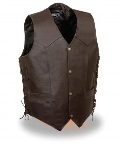 Event Leather ELM3940 Men's 'Eagle Head And Stars' Brown Leather Vest With Side Laces Motorcycle Vests