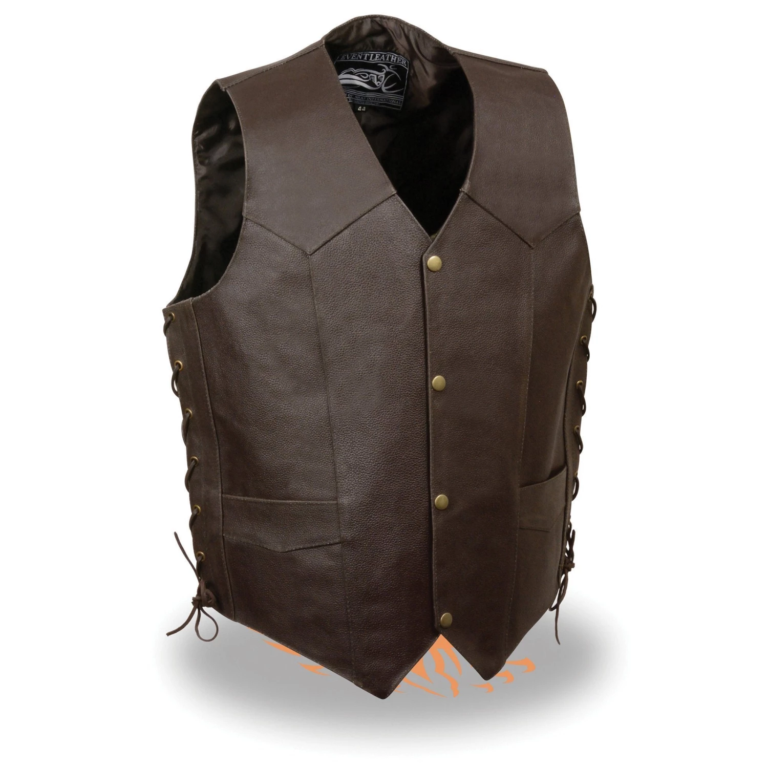 Event Leather ELM3940 Men's 'Eagle Head And Stars' Brown Leather Vest With Side Laces Motorcycle Vests
