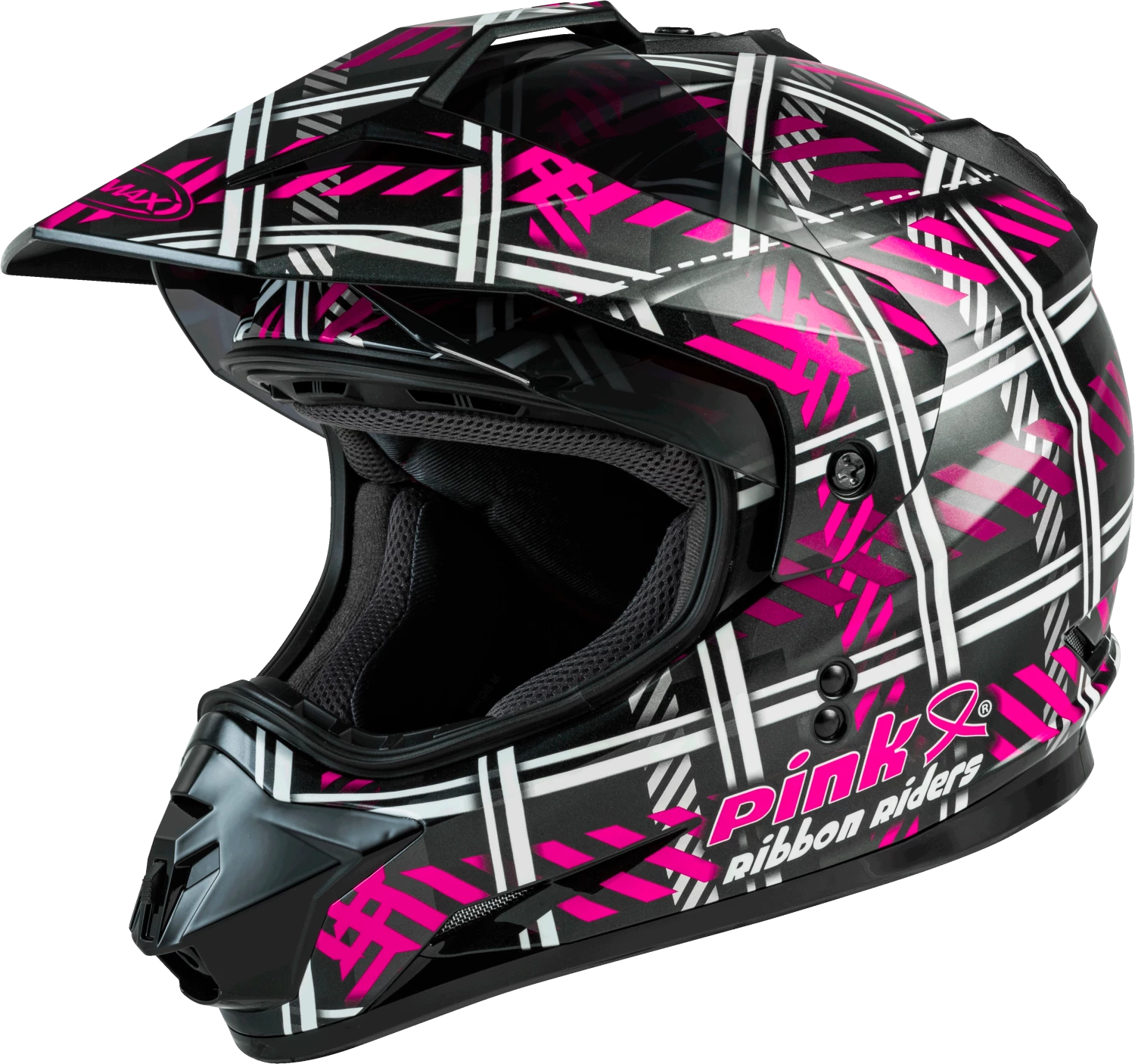 Gmax 72-7049 GM-11 Dual-Sport Pink Ribbon Riders Helmet Black/Pink Riding Gear