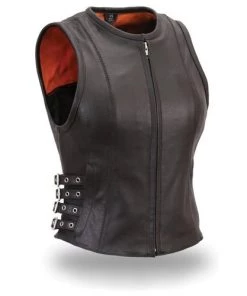First Manufacturing FIL550CSL Women’s Zip-Up Leather Motorcycle Vest Motorcycle Vests