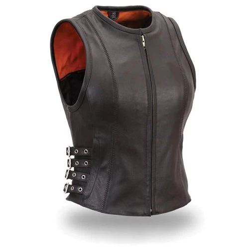 First Manufacturing FIL550CSL Women’s Zip-Up Leather Motorcycle Vest Motorcycle Vests