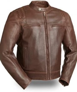 Leather Motorcycle Jackets First Manufacturing FIM241CAZ Men’s 'The Carbon’ Brown Leather Jacket
