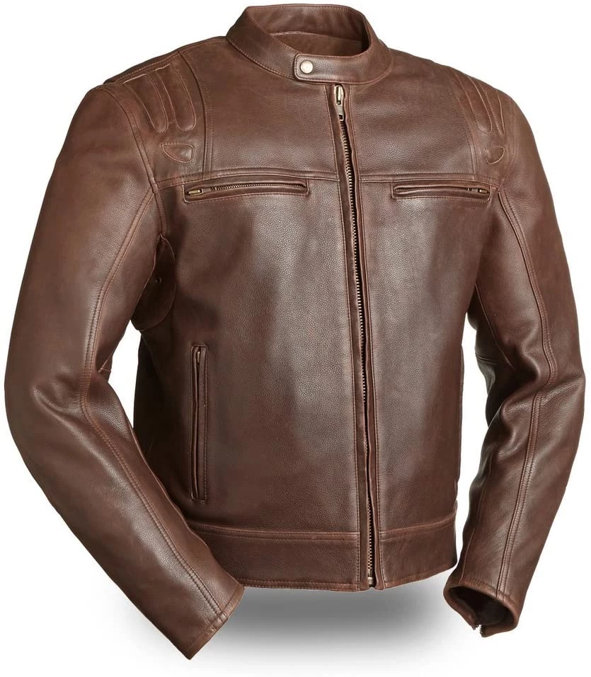 Leather Motorcycle Jackets First Manufacturing FIM241CAZ Men’s 'The Carbon’ Brown Leather Jacket