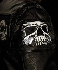Leather Motorcycle Jackets First Manufacturing FIM243CSIZ Men’s ‘The Savage Skulls’ Black Leather Jacket With Carry Conceal Pockets