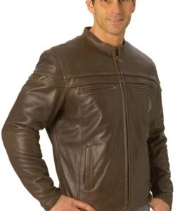 First Manufacturing FIM262NTCZ Men’s Brown ‘The Maverick’ Motorcycle Leather Jacket