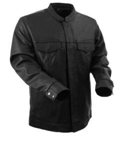 First Manufacturing FIM420NOC Men’s Black Lightweight Leather Shirt Jacket With Carry Conceal Pocket Leather Motorcycle Jackets