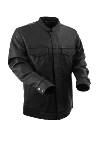 First Manufacturing FIM420NOC Men’s Black Lightweight Leather Shirt Jacket With Carry Conceal Pocket Leather Motorcycle Jackets