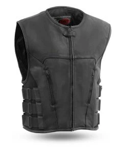 First Manufacturing FIM645 Men’s ‘The Commando’ Black Leather Vest With Carry Conceal Pockets