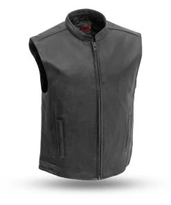 First Manufacturing FIM656CSL Men's ‘The Club House’ Black Motorcycle Leather Vest Motorcycle Vests
