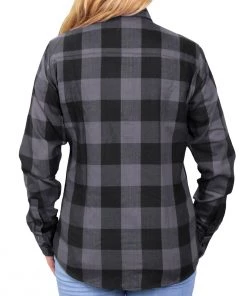 Hot Leathers FLL3001 Ladies Long Sleeve Cotton Black And Gray Flannel