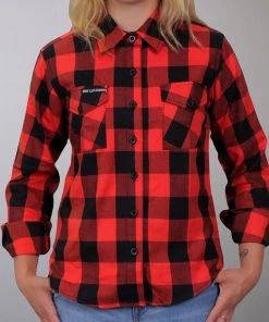 Flannel Shirts Hot Leathers FLL3002 Ladies Black And Salmon Long Sleeve Flannel