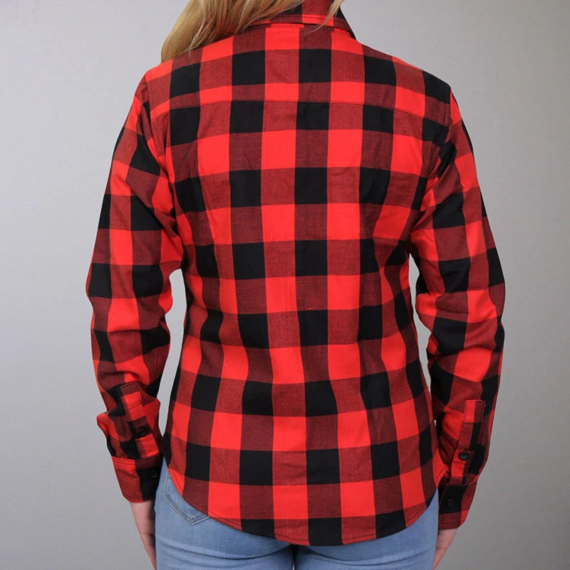 Flannel Shirts Hot Leathers FLL3002 Ladies Black And Salmon Long Sleeve Flannel
