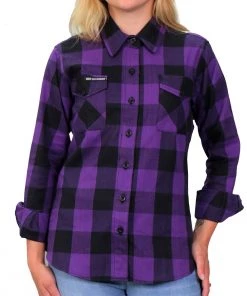 Flannel Shirts Hot Leathers FLL3003 Ladies Black And Purple Long Sleeve Flannel Shirt