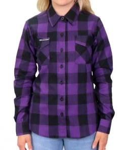 Flannel Shirts Hot Leathers FLL3003 Ladies Black And Purple Long Sleeve Flannel Shirt